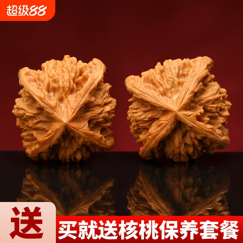 文玩核桃麒麟纹官帽四棱拼接筋异形核桃古玩盘玩手把件男狮子头