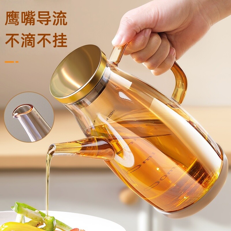 油壶厨房家用不挂油大容量新款食品级玻璃高硼硅鹰嘴倒油瓶酱油罐