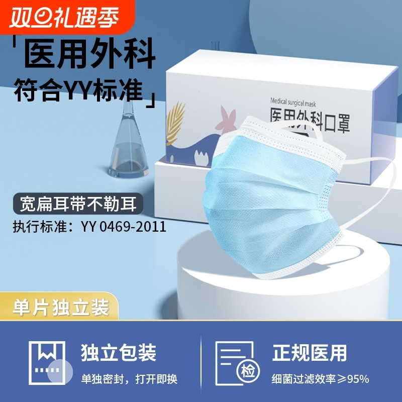 医用外科口罩一次性三层防飞沫透气防尘成人儿童含熔喷布独立包装