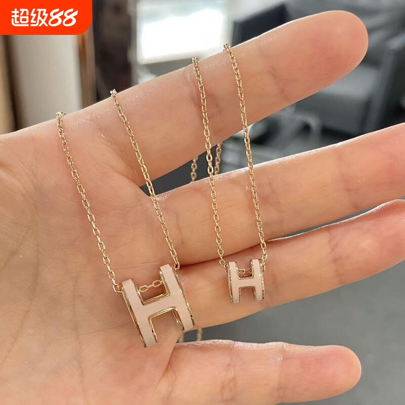 H项链女珐琅字母轻奢高级感时尚百搭mini吊坠锁骨链礼物玫瑰金图片