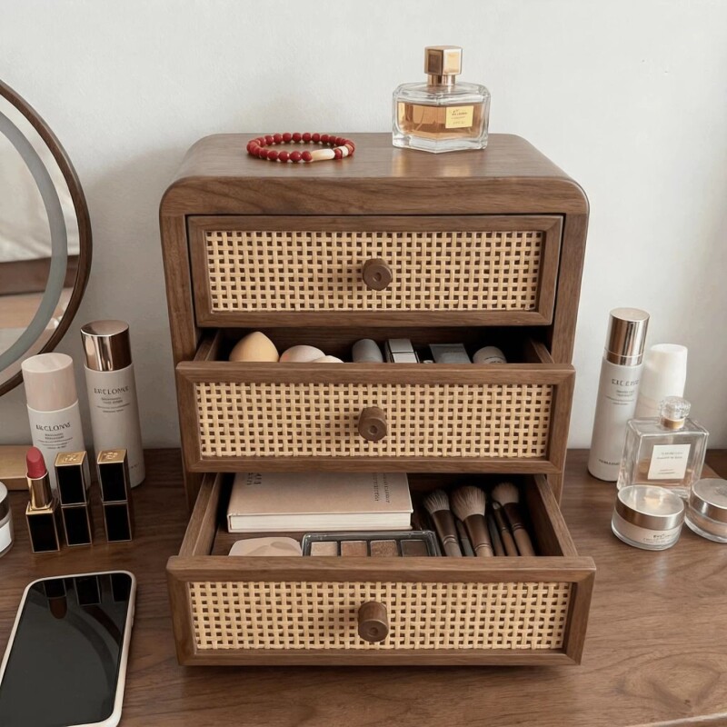 实木桌面收纳盒化妆品梳妆台口红首饰香水展示架桌面护肤品储物盒