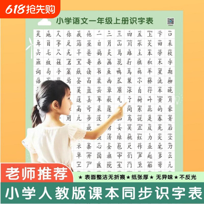 2025新版小学人教版课本同步一年级语文生字识字表挂图认字墙贴
