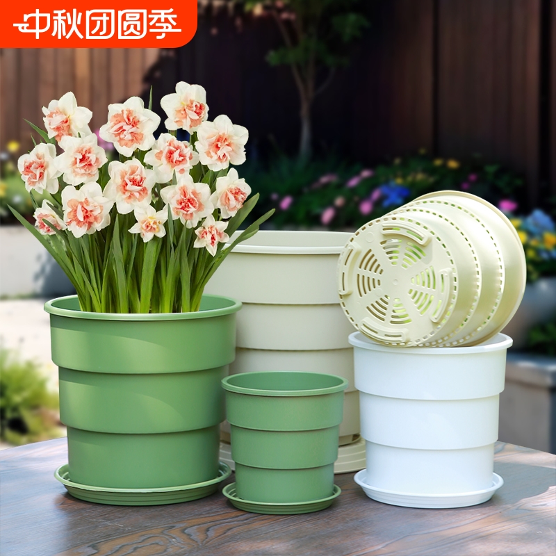 控根花盆塑料加厚大号月季绿萝盆栽加仑镂空360°透气青山花盆