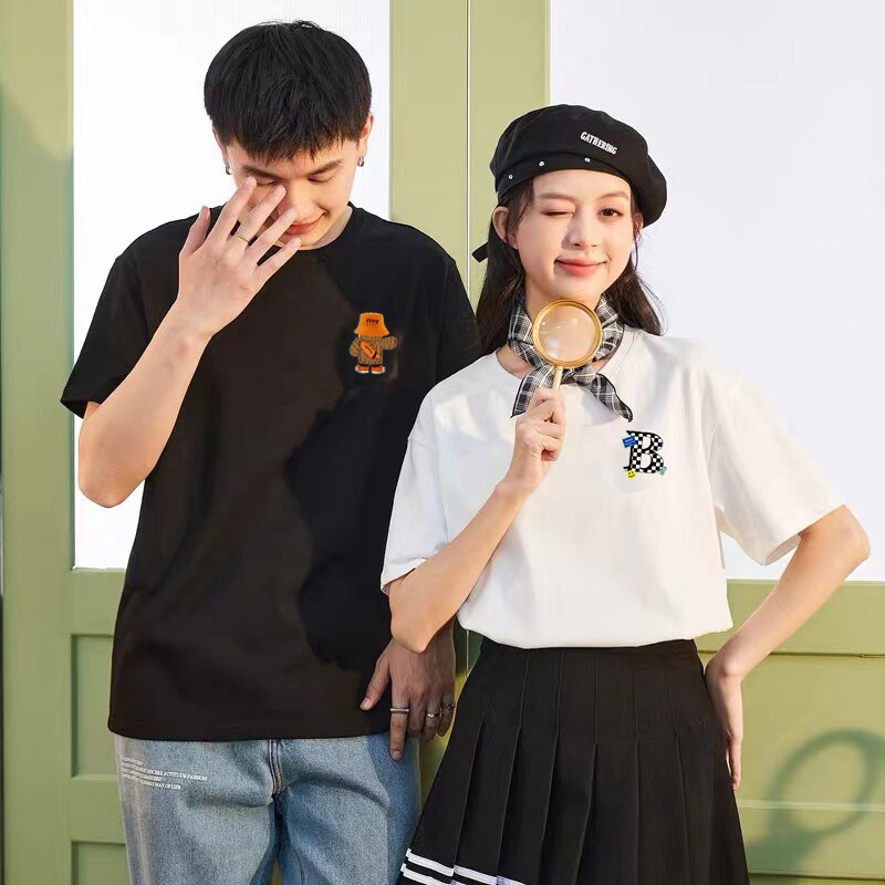 T恤宽松时尚印花短袖t恤男女情侣夏季休闲上衣黑色纯白白色0423