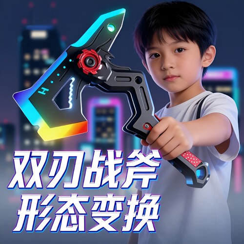 爆款雷霆战斧双刀流激光剑儿童伸缩发光宝剑男孩玩具礼物科技双头