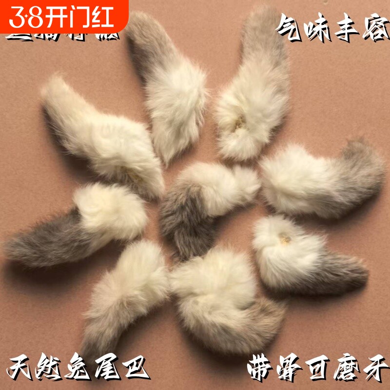 真兔尾巴带尾骨猫咪丰容玩具毛绒闻嗅自嗨解闷逗猫棒宠物动物神器