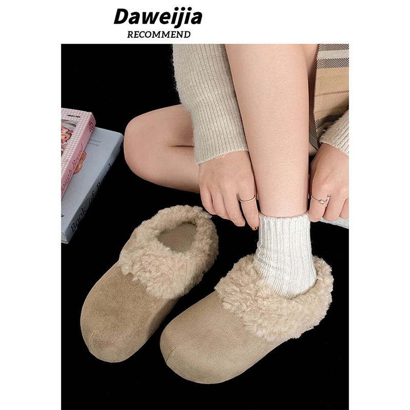 复古休闲保暖厚底毛毛拖鞋女外穿2025新款秋冬加绒加厚勃肯棉鞋子