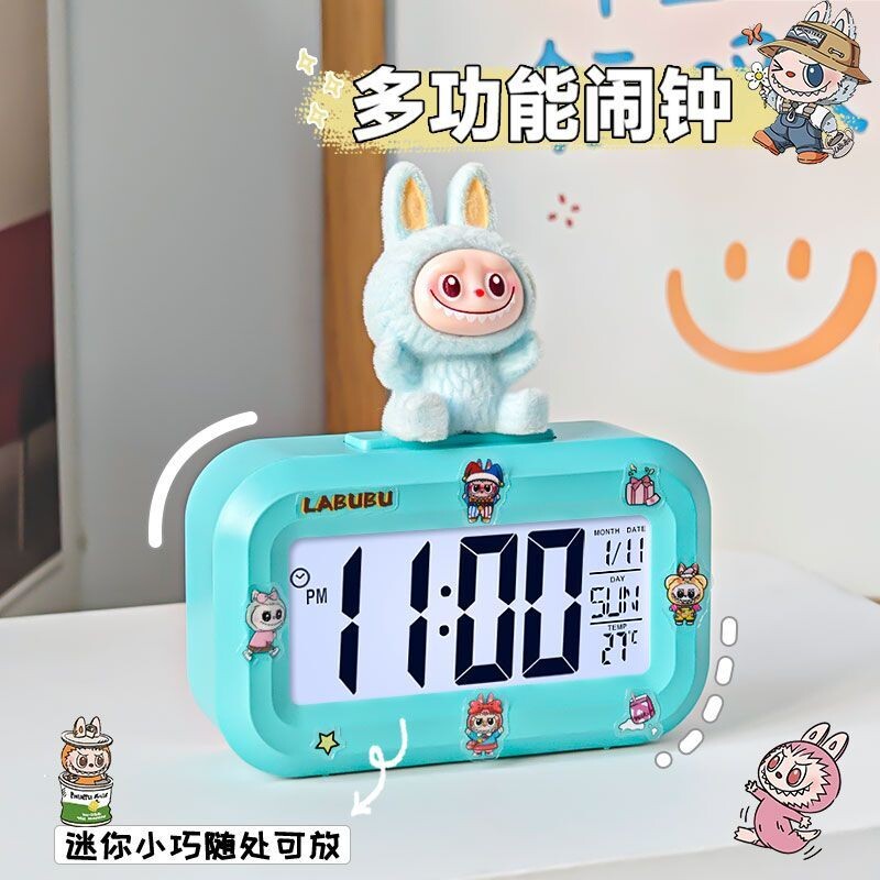 新款DIY学生专用闹钟夜光台钟床头可爱便携桌面钟表时钟充电显示