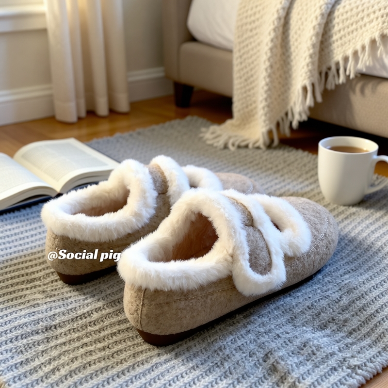 秋冬奶呼呼的韩系穿搭~魔术贴棉鞋女冬加绒毛毛鞋保暖玛丽珍单鞋