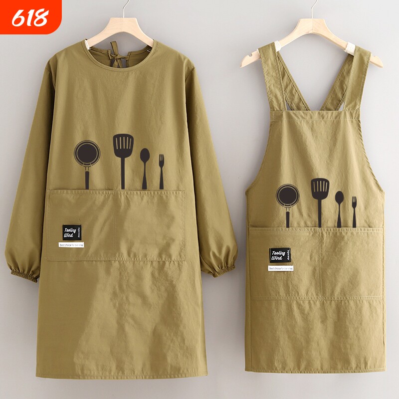 罩衣长袖做饭围裙厨房家用围腰上班餐饮工作服成人耐脏耐磨防水