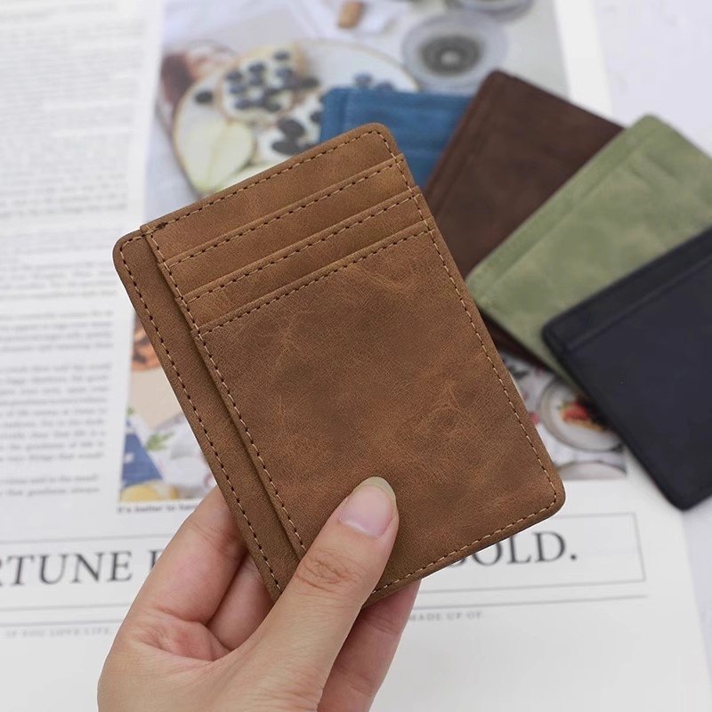 真软皮卡包多卡位卡套复古疯马皮一片式卡夹迷你零钱包超薄简约男