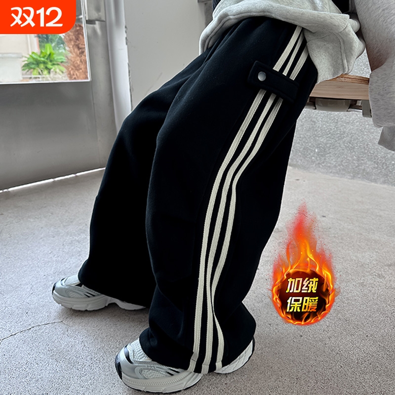 女童加绒厚裤子秋冬款2025新款儿童装冬季运动卫裤阔腿中大童冬装