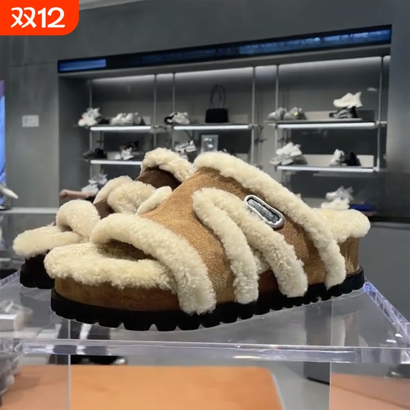 章若楠同款厚底毛毛拖鞋女2025秋冬新款复古勃肯半拖鞋外穿毛毛鞋