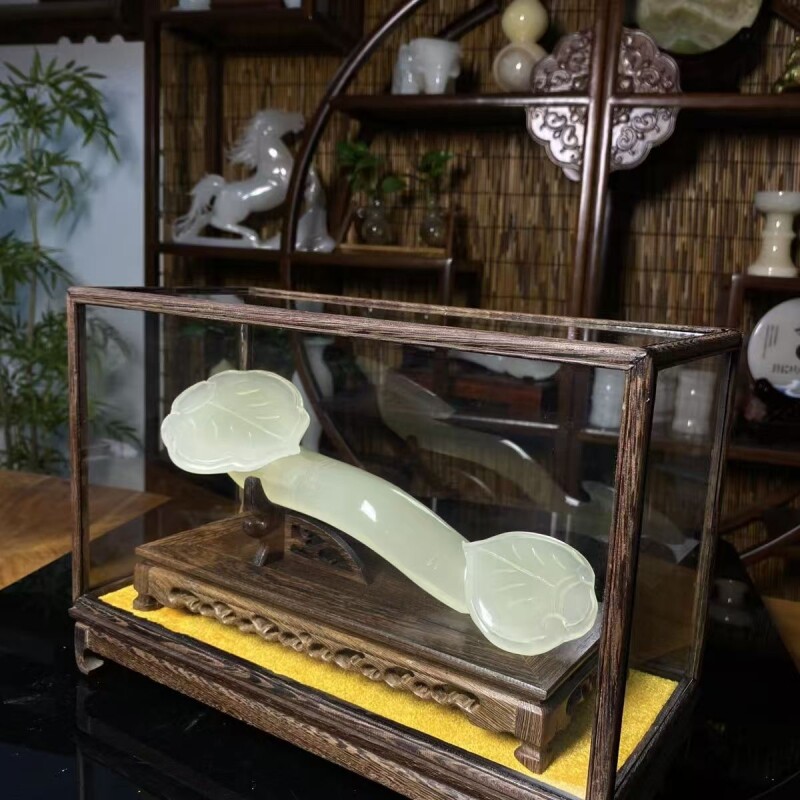 白玉如意摆件天然玉石客厅玄关博古架酒柜中式家居装饰乔迁新