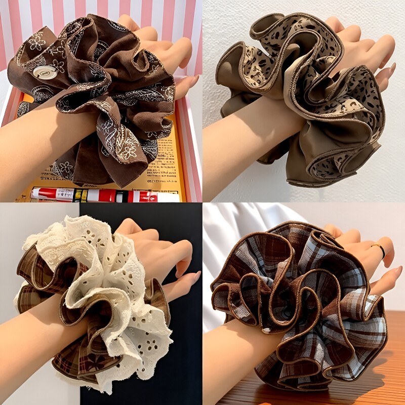 韩系复古发圈女大肠高级感新款头绳扎头ins秋冬发饰蝴蝶结双层