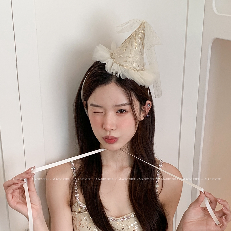 少女生日帽发夹立体大号网纱蝴蝶结夹子公主生日头饰派对拍照道具