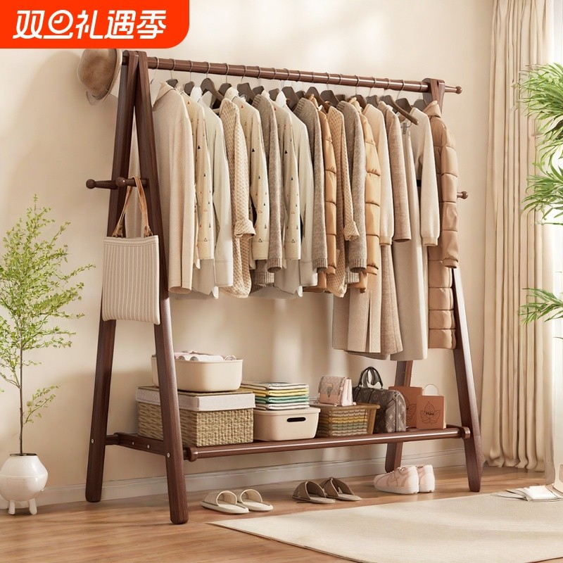 实木衣帽架衣架落地家用挂衣架晾衣架衣服架子羽绒服冬季客厅收纳