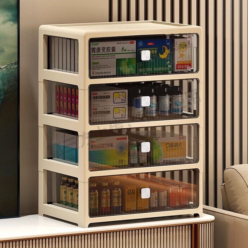 抽屉式药箱透明药物收纳盒家用药品大容量医药箱置物架家庭分装箱