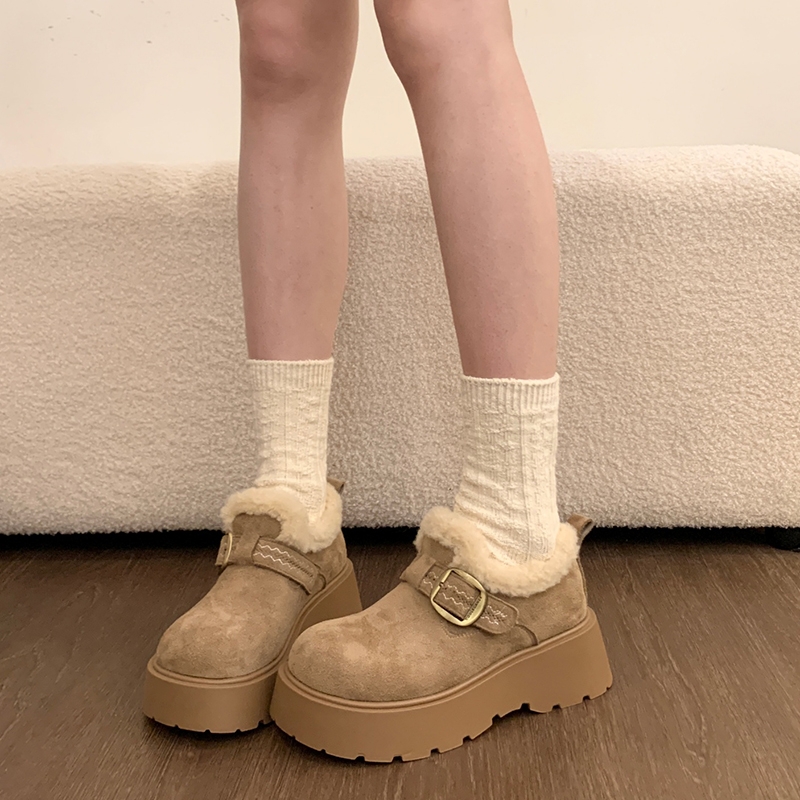厚底增高加绒保暖勃肯鞋女鞋2025新款冬季雪地靴乐福鞋毛毛棉鞋