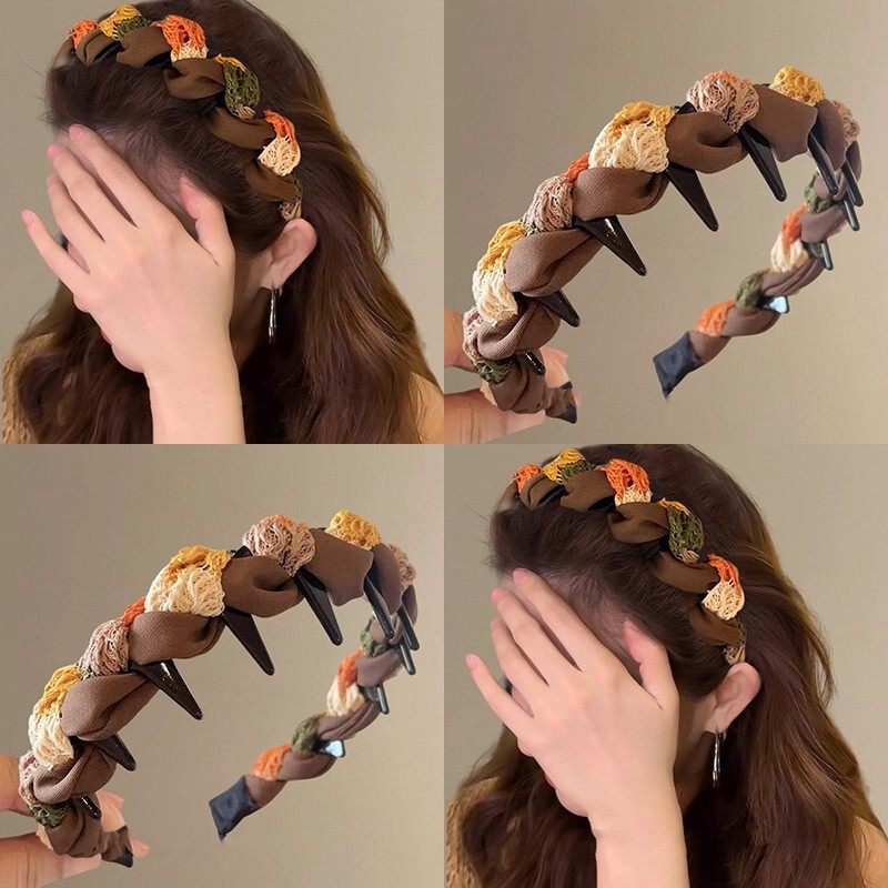 高颅顶带齿发箍女2025新款简约布艺百搭防滑发卡日常外戴头箍发捆