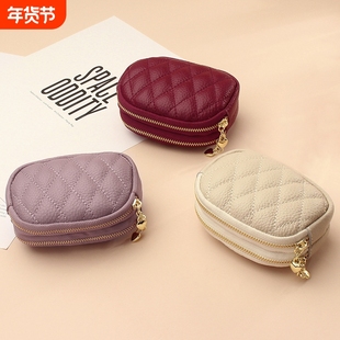 2025新款双层拉链零钱包女小巧便携小钱包菱格圆形小手包手拿小包