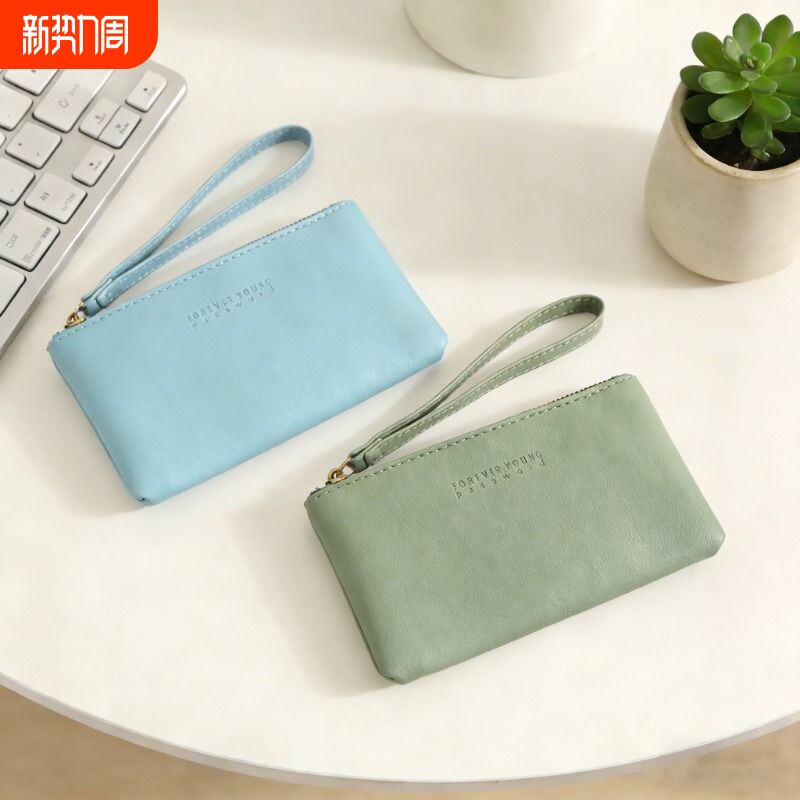 新款纯色简约皮质手抓包钱包大容量零钱包拉链多功能收纳小清新
