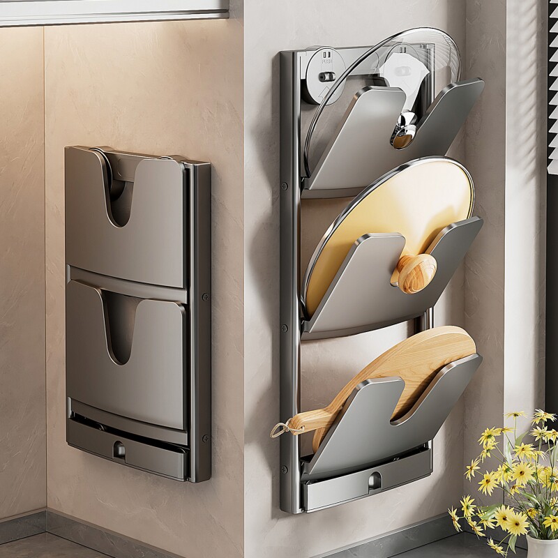 免打孔锅盖架壁挂式吸盘多功能厨房置物架砧菜板收纳神器好物折叠 - 好货严选工厂出品