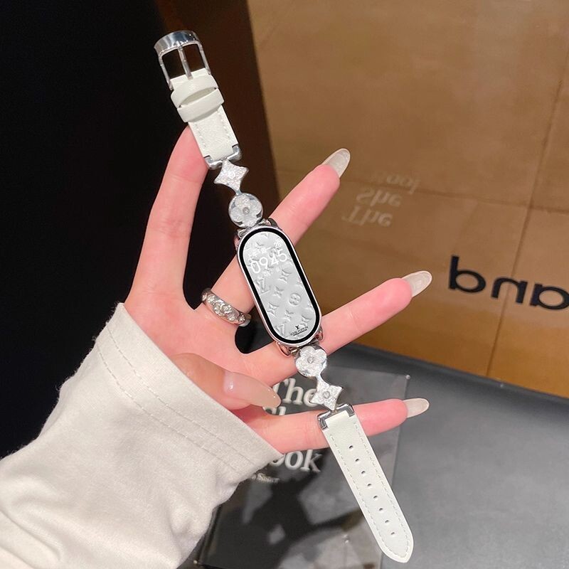 适用小米手环10表带8/9NFC高级感鎏金星芒四叶草拼接皮质陶瓷