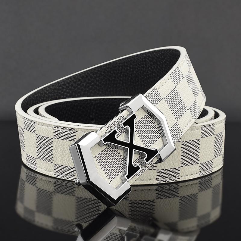 爱马男仕潮流X字母皮带男士平滑扣年轻人简约时尚百搭学生纯牛皮