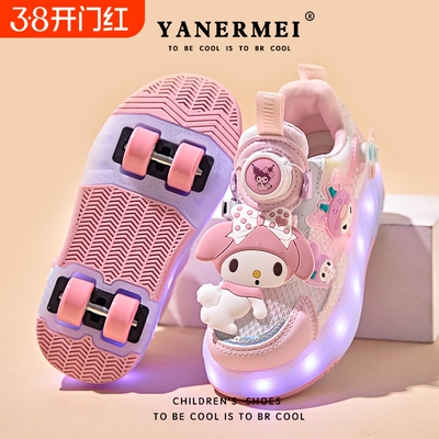 女童暴走鞋2026春秋季儿童带轮运动鞋女孩发光轮滑鞋四轮滑轮网面