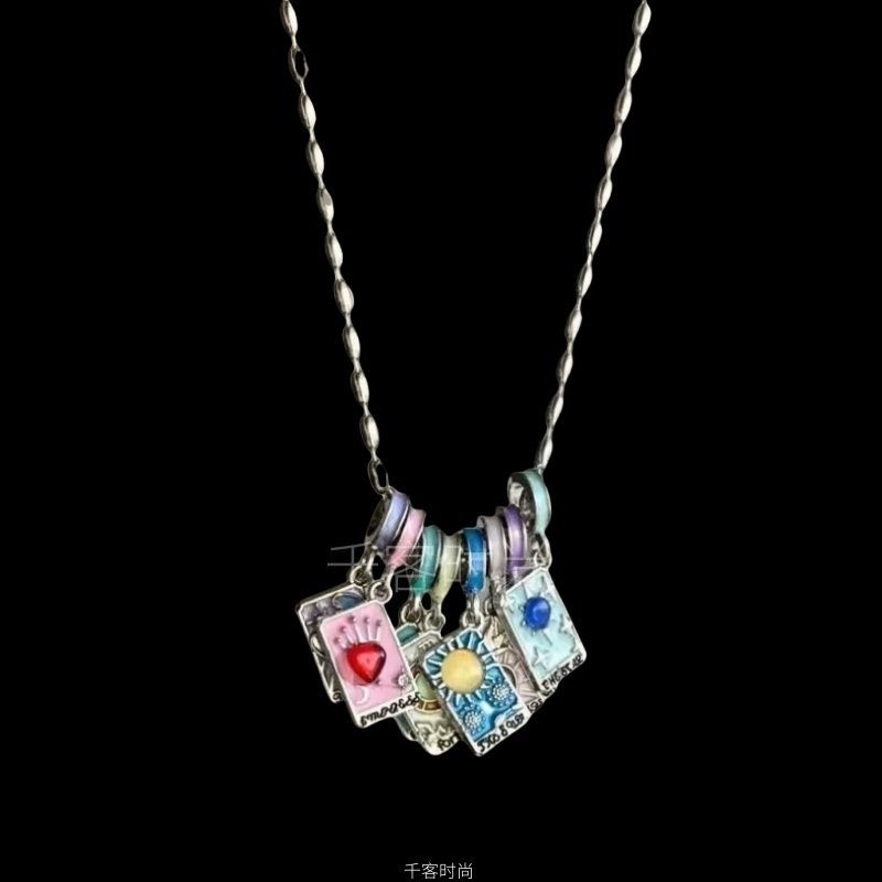 「命运之轮」太阳爱心塔罗卡吊坠项链滴釉新款小众送礼物锁骨链女