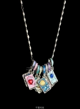 「命运之轮」太阳爱心塔罗卡吊坠项链滴釉新款小众送礼物锁骨链女