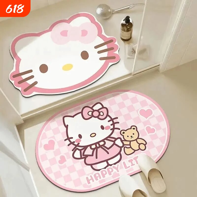 【两件装】可爱hellokitty浴室地垫卫生间防滑耐脏脚垫地毯垫子⑧