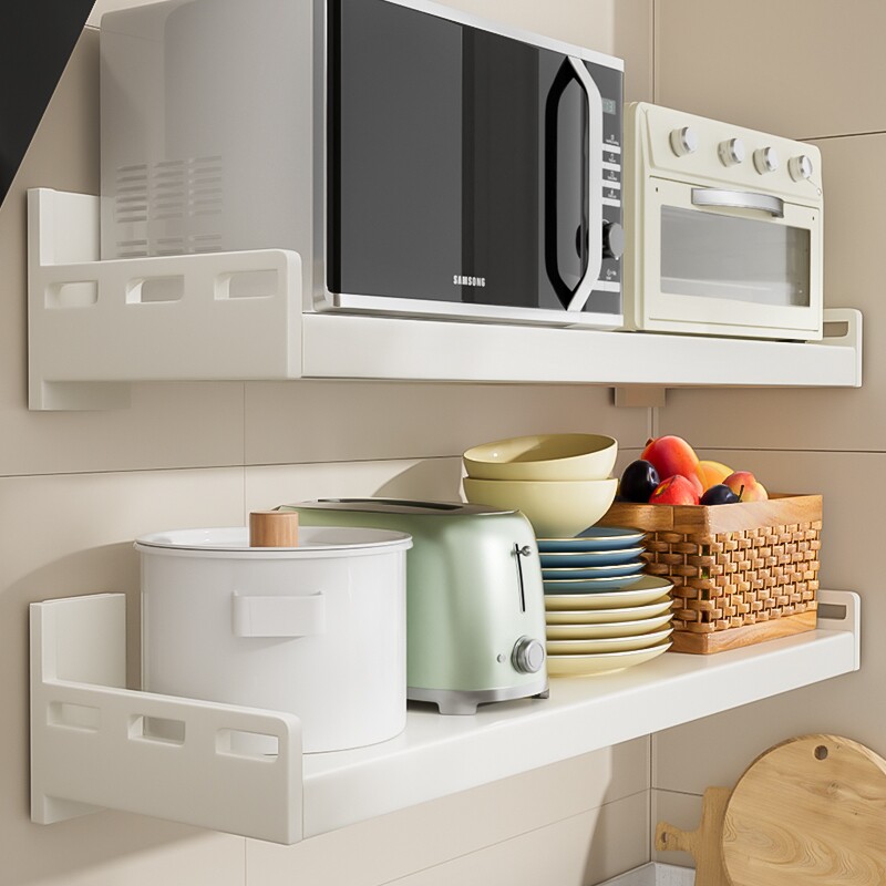 厨房微波炉置物架壁挂式免打孔悬空架子墙上多功能电饭煲收纳神器