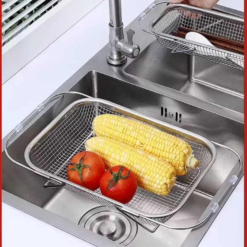 316水槽沥水篮不锈钢厨房水池伸缩洗菜盆架多功能碗筷沥水架收纳
