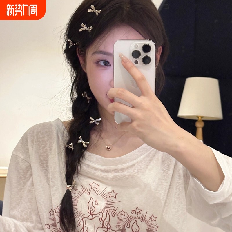 金属银色蝴蝶结发夹女前额侧边刘海鸭嘴夹2024年新款发卡头饰碎发