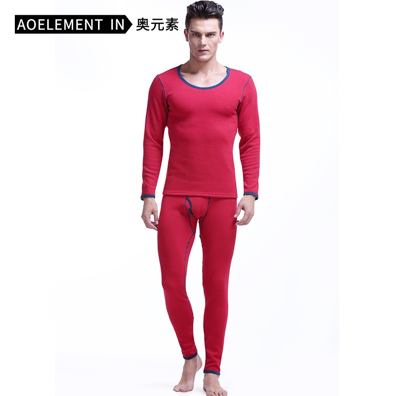 秋冬季男士加厚加绒防寒棉毛衫秋衣秋裤保暖内衣套装上衣紧身红色