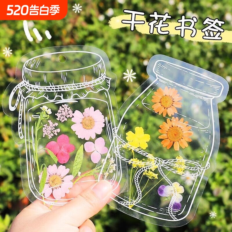 干花书签植物标本塑封膜瓶子里的春天收集压花手工diy材料透明花朵