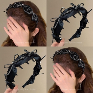 水钻蝴蝶结高颅顶发箍女2025新款高级感洋气时尚轻奢头箍发卡短发