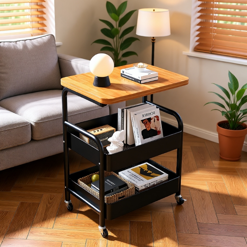 小推车床头可移动零食收纳置物架落地床边茶几小桌子客厅沙发边几