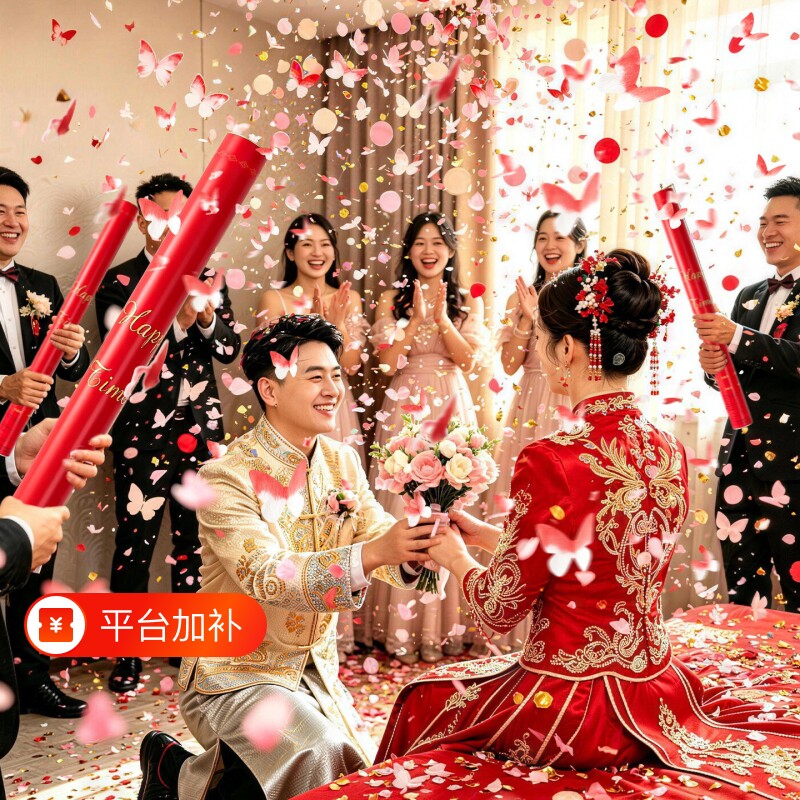2026新款手持礼花筒礼炮结婚专用蝴蝶婚礼手拧喷花筒彩炮婚庆用品