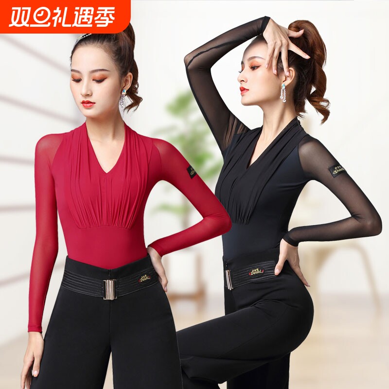 丹宝罗跳交谊舞网红拉丁舞服上衣女练功服国标舞摩登舞衣舞蹈服装