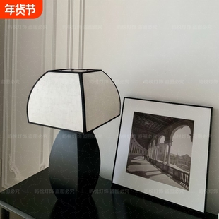 中古台灯复古黑客厅现代书桌灯卧室床头灯新中式怀旧布艺氛围夜灯