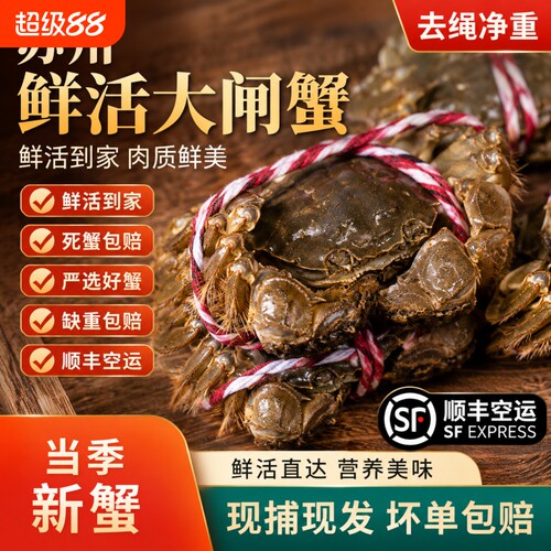 苏州特产螃蟹鲜活大闸蟹公可全母4两去绳净重顺丰中秋10只礼盒装