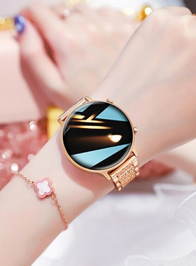 女士智能手表2025镶钻满天星蓝牙电话运动手环适用于安卓iOS手机红色通话心率