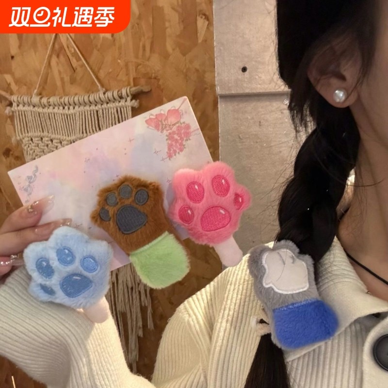 可爱卡通抓抓冰棍猫爪动物发夹甜美少女刘海侧边夹秋冬毛茸茸发卡