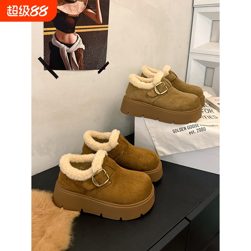 小个子松糕厚底加绒勃肯鞋女2025秋冬新款增高保暖雪地靴毛毛棉鞋
