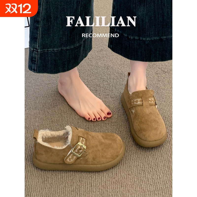 加绒勃肯鞋女鞋子2025新款冬季一脚蹬保暖棉鞋休闲百搭爆款雪地靴