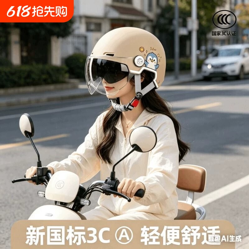 3C认证电动车头盔男女摩托新款夏季防晒通风透气四季通用安全帽