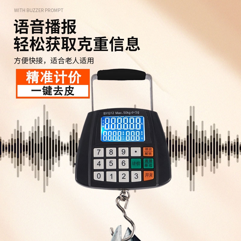 充电语音计价手提秤家用精准电子秤便携称重100斤买卖快递挂钩秤